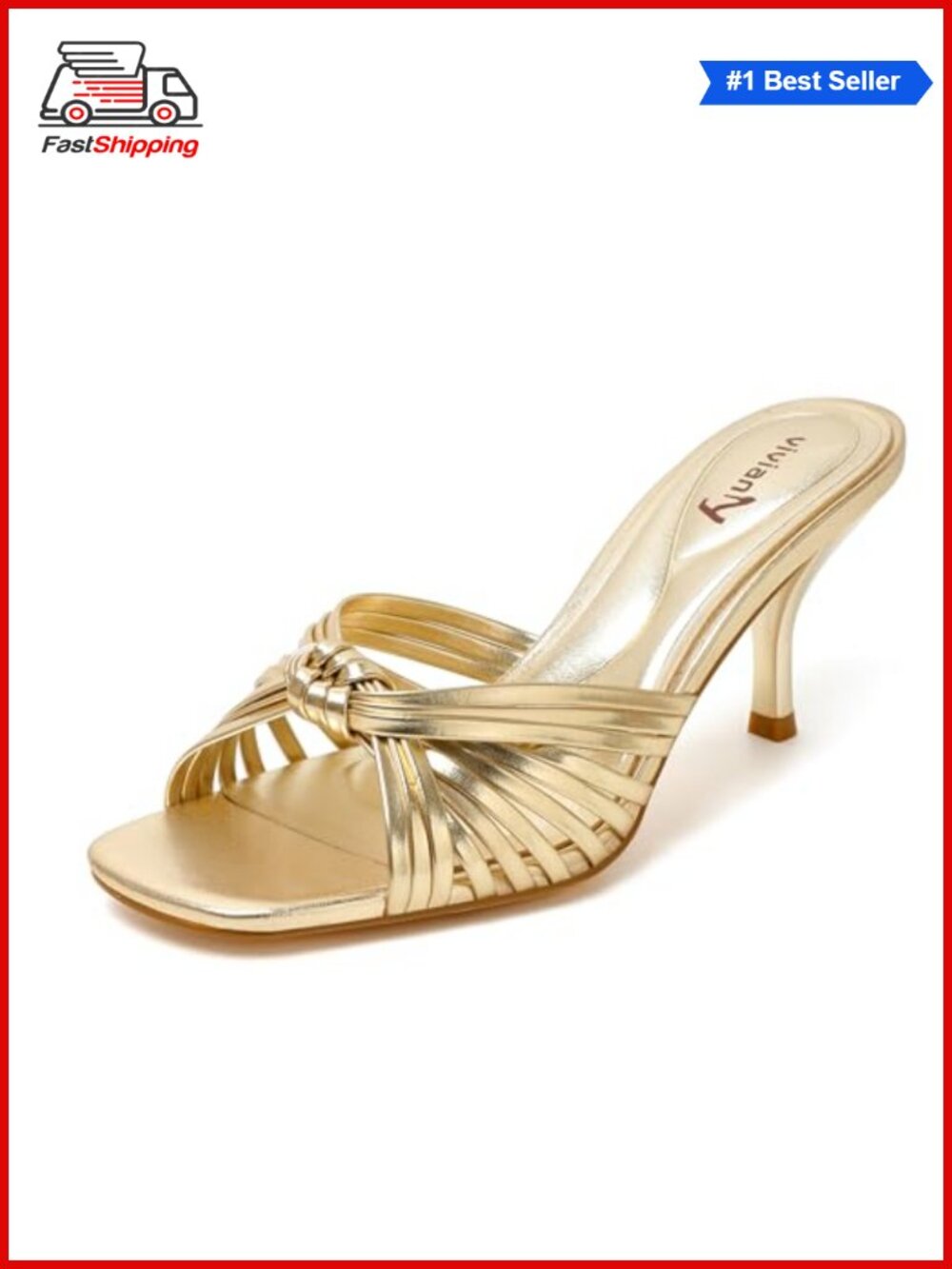 ✨ Kitten Heel Sandals Strappy Square Open Toe Knotted Faux Leather Mule Slides